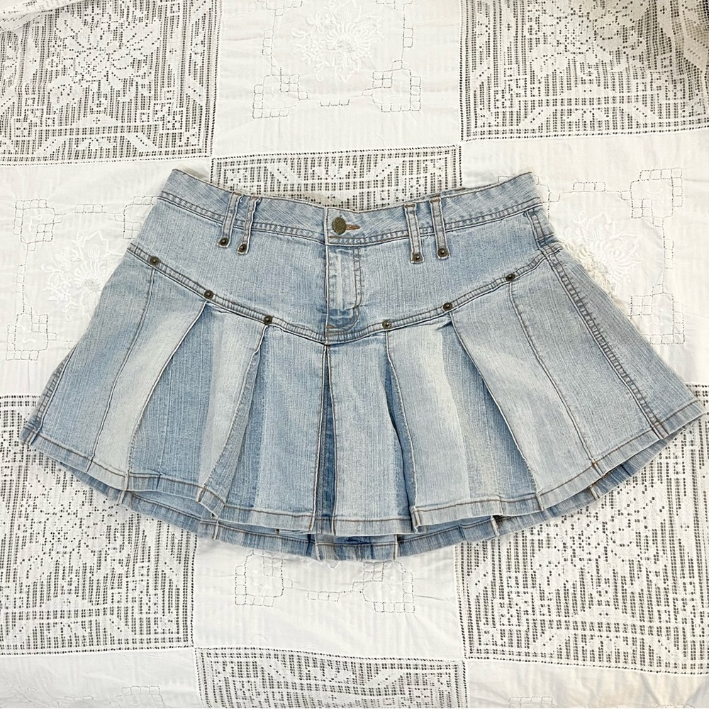 vintage y2k mudd denim pleated mini skirt